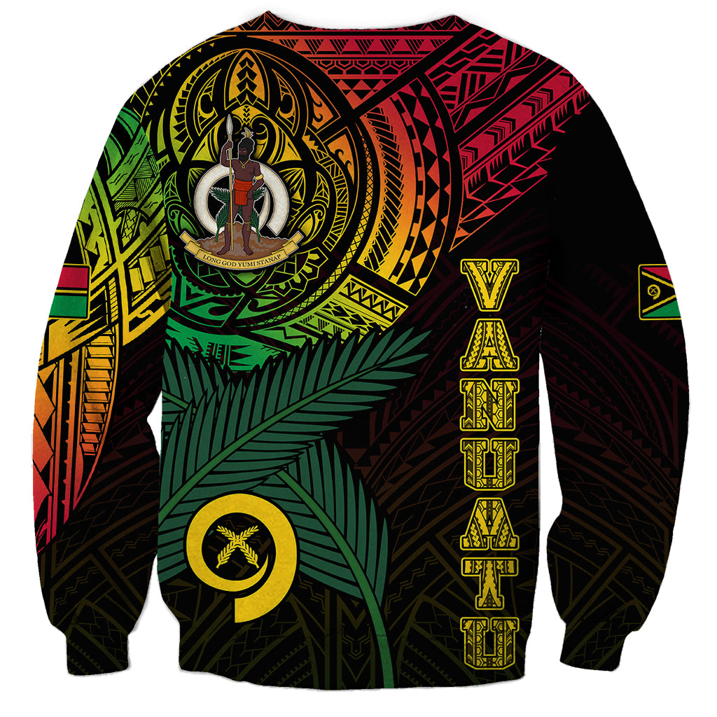 Black crewneck sweatshirt with large back emblem and vertical yellow pattern print