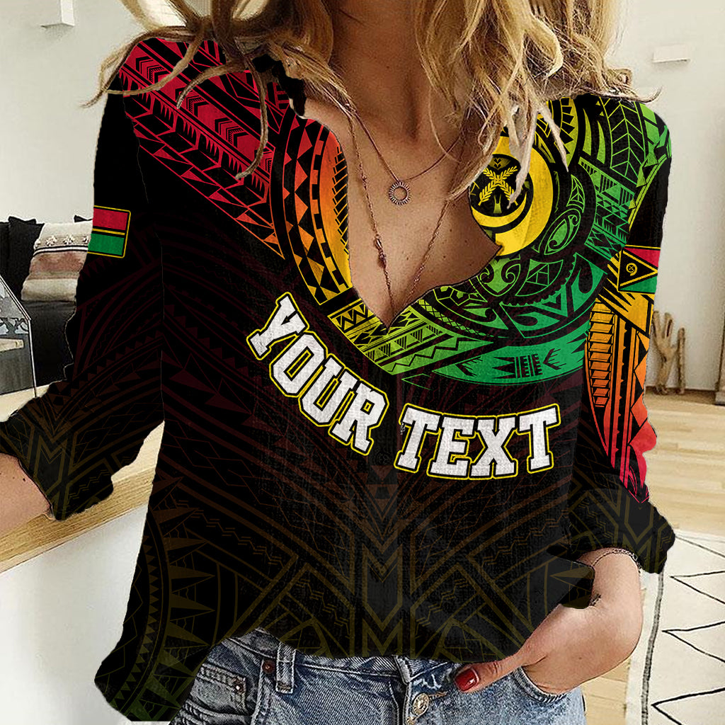 Personalised Vanuatu Women Casual Shirt Turtle Chest Tattoo Flag Color - Wonder Print Shop