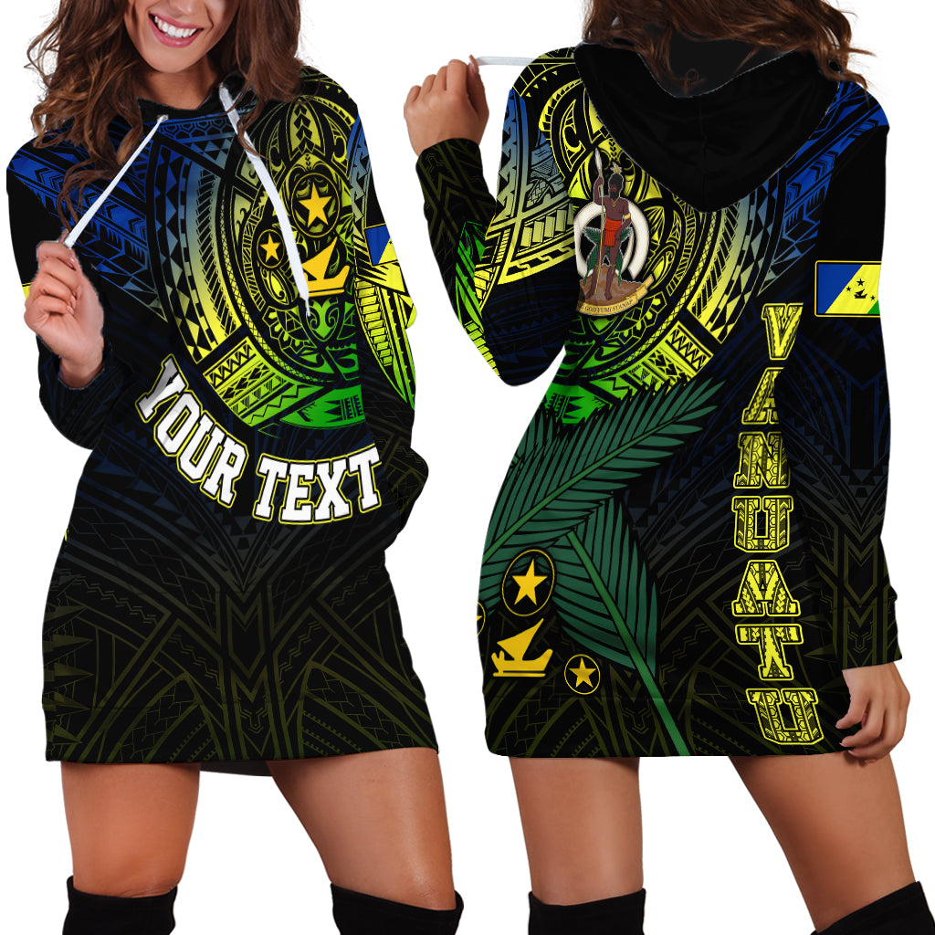 Personalised Vanuatu Hoodie Dress Turtle Chest Tattoo Flag Color - Malampa - Wonder Print Shop