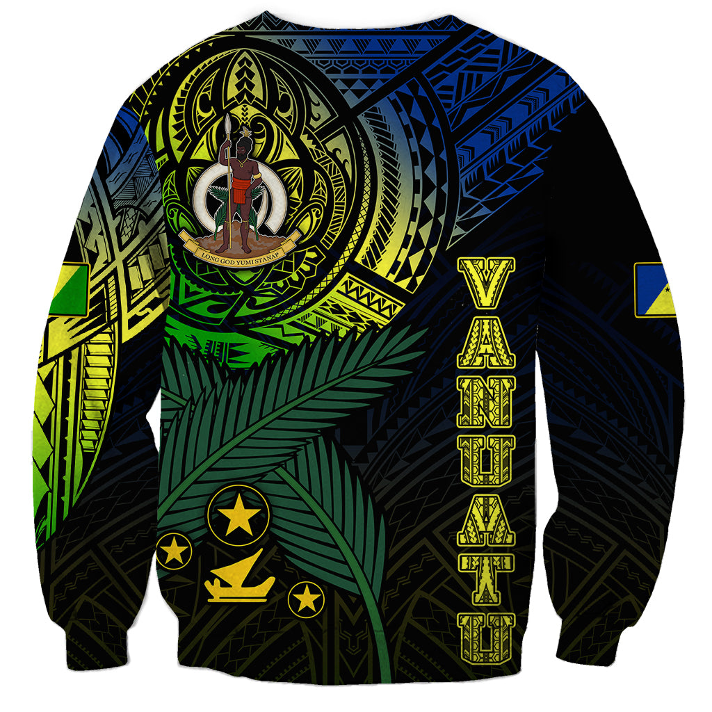 Black unisex sweatshirt with large back tribal graphic and vertical gold “TEXT” lettering