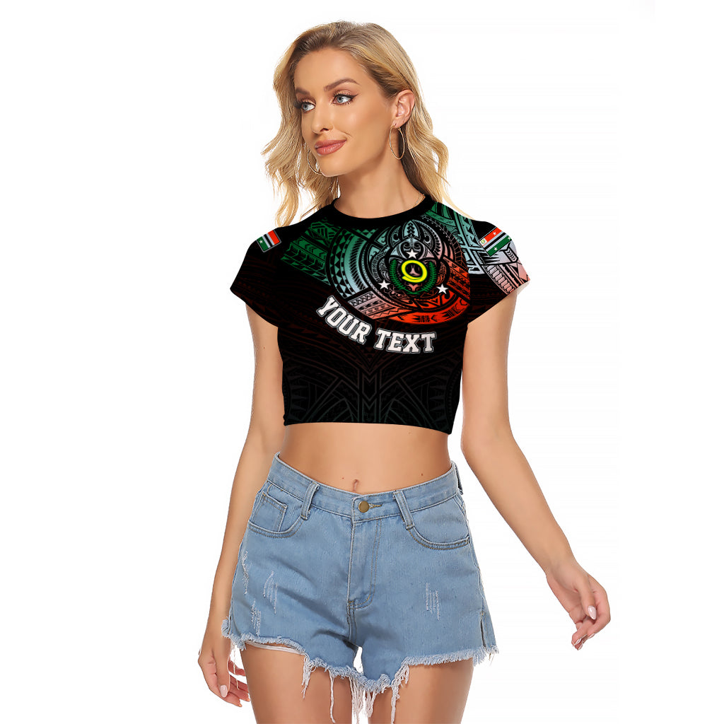 Personalised Vanuatu Raglan Cropped T Shirt Turtle Chest Tattoo Flag Color - Penama - Wonder Print Shop