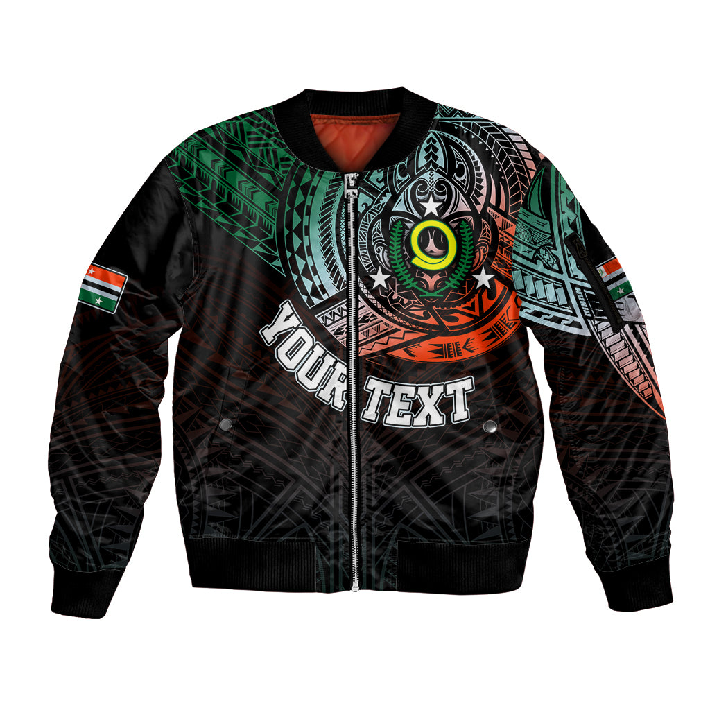 Personalised Vanuatu Sleeve Zip Bomber Jacket Turtle Chest Tattoo Flag Color - Penama - Wonder Print Shop