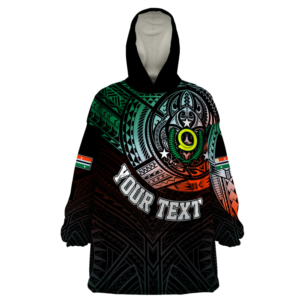 Personalised Vanuatu Wearable Blanket Hoodie Turtle Chest Tattoo Flag Color - Penama - Wonder Print Shop