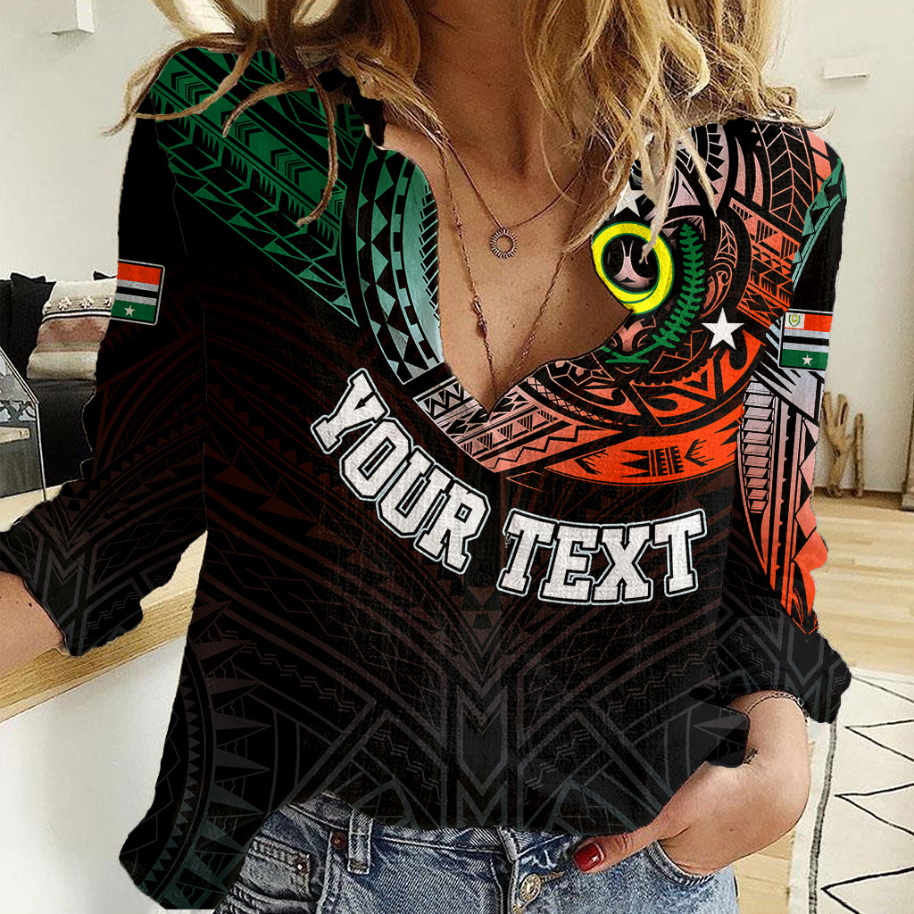 Personalised Vanuatu Women Casual Shirt Turtle Chest Tattoo Flag Color - Penama - Wonder Print Shop