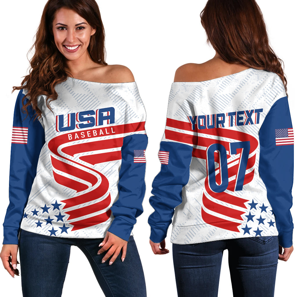 Personalised USA Baseball Star Spangled Simple Style Off Shoulder Sweater - Wonder Print Shop