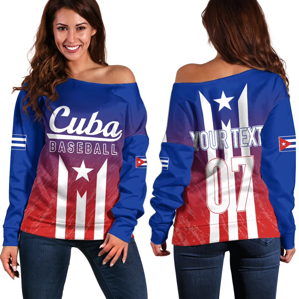 Personalised Cuba Baseball Gradient Color Flag Style Off Shoulder Sweater - Wonder Print Shop