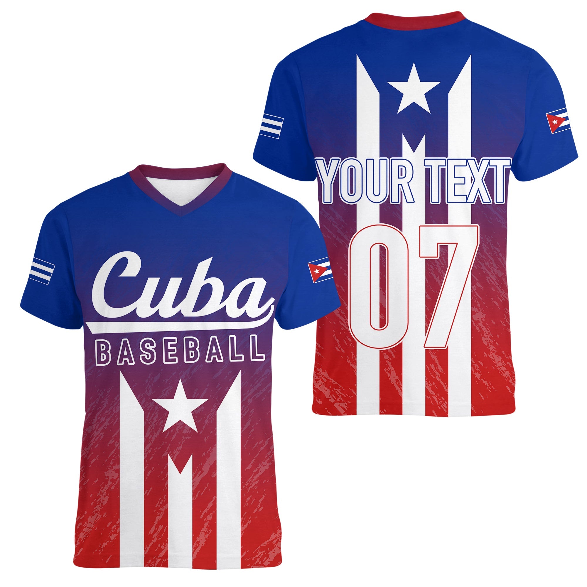 Personalised Cuba Baseball Gradient Color Flag Style Women V-Neck T Shirt - Wonder Print Shop