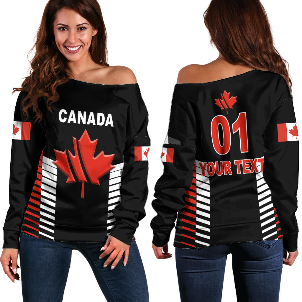 (Custom Personalised) Canada Cricket Off Shoulder Sweater Maple Leaf Unique Style - Black LT8 - Wonder Print Shop