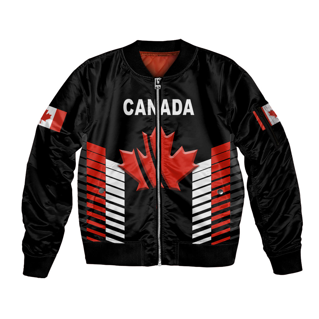 custom-personalised-canada-cricket-sleeve-zip-bomber-jacket-maple-leaf-unique-style-black