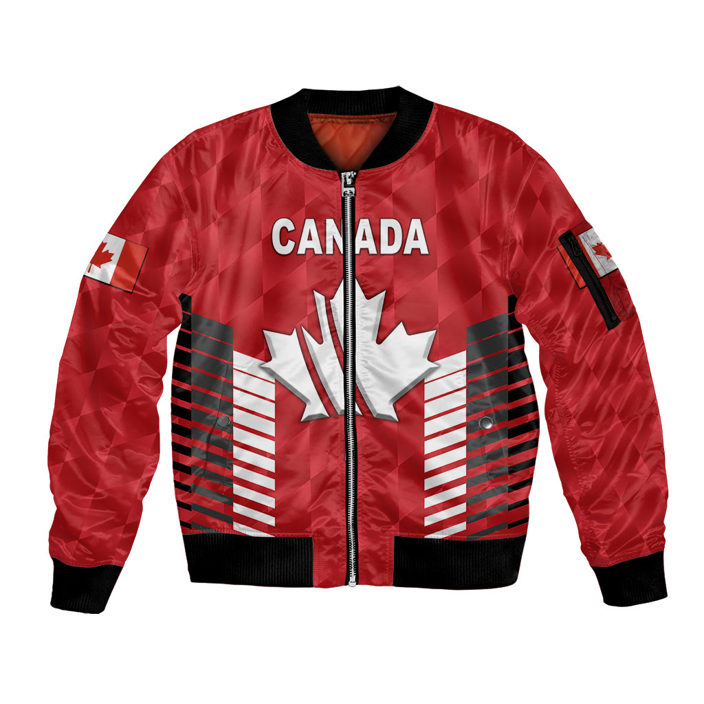 custom-personalised-canada-cricket-sleeve-zip-bomber-jacket-maple-leaf-unique-style-red