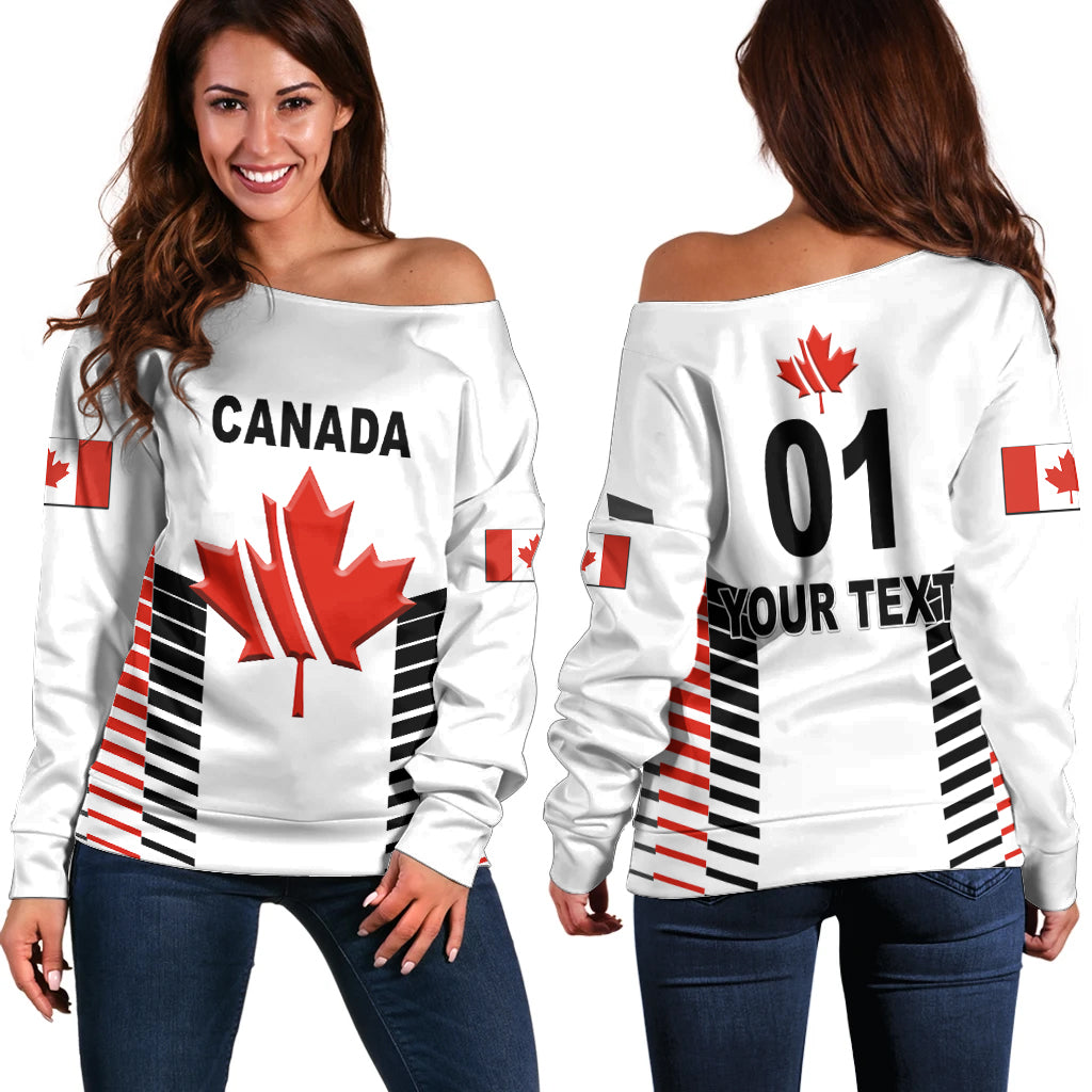 (Custom Personalised) Canada Cricket Off Shoulder Sweater Maple Leaf Unique Style - White LT8 - Wonder Print Shop