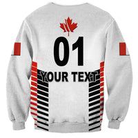 Canada cricket sweatshirt back, white with maple leaf and 01 YOUR TEXT