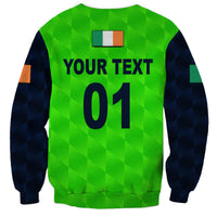Green cricket sweatshirt with navy checked sleeves, your text 01 graphic on back