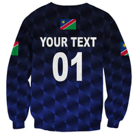 Navy cricket sweatshirt with Your Text 01 and Namibian flag, checkered pattern