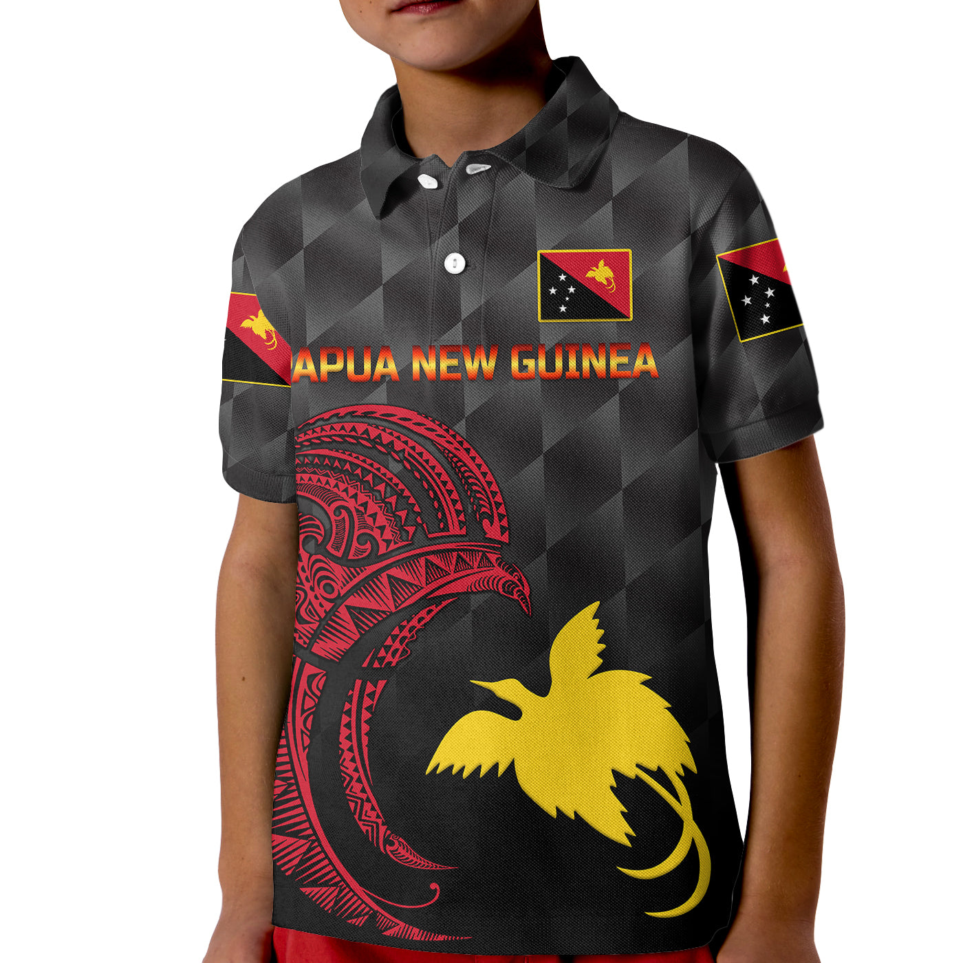 Custom Papua New Guinea Barramundis Cricket Polo Shirt for Kid Birds Of Paradise Paradisaea Raggiana Original Black LT8 - Wonder Print Shop