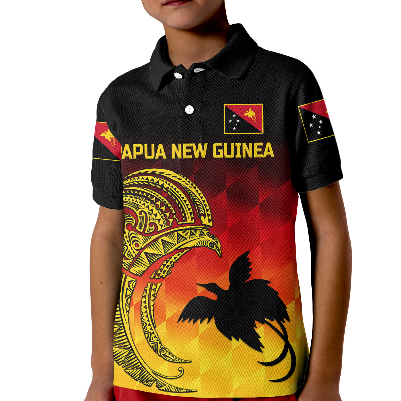 Custom Papua New Guinea Barramundis Cricket Polo Shirt for Kid Birds Of Paradise Paradisaea Raggiana Original Gradient Flag Vibes LT8 - Wonder Print Shop