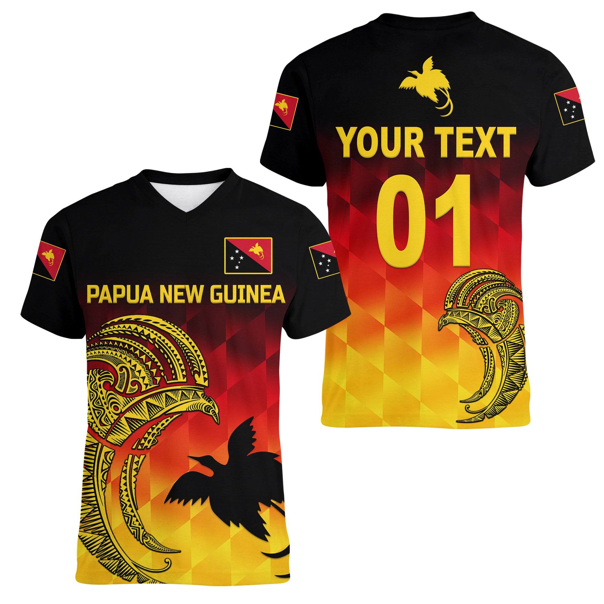 custom-personalised-papua-new-guinea-barramundis-cricket-women-v-neck-t-shirt-birds-of-paradise-paradisaea-raggiana-original-gradient-flag-vibes