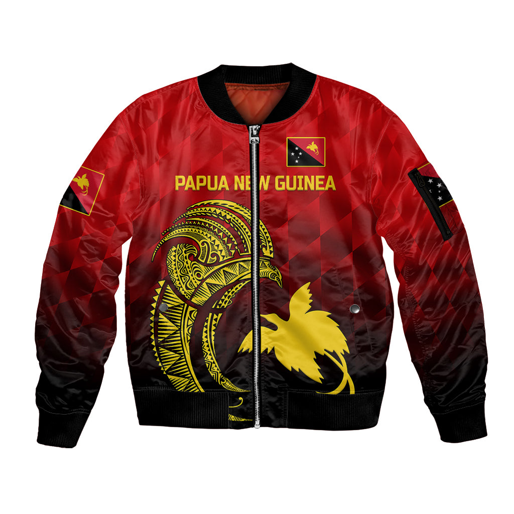 custom-personalised-papua-new-guinea-barramundis-cricket-sleeve-zip-bomber-jacket-birds-of-paradise-paradisaea-raggiana-original-red