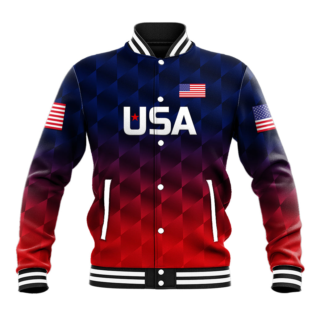 (Custom Personalised) United States National Cricket Baseball Jacket Team USA Cricket Gradient Navy Red LT8 - Wonder Print Shop