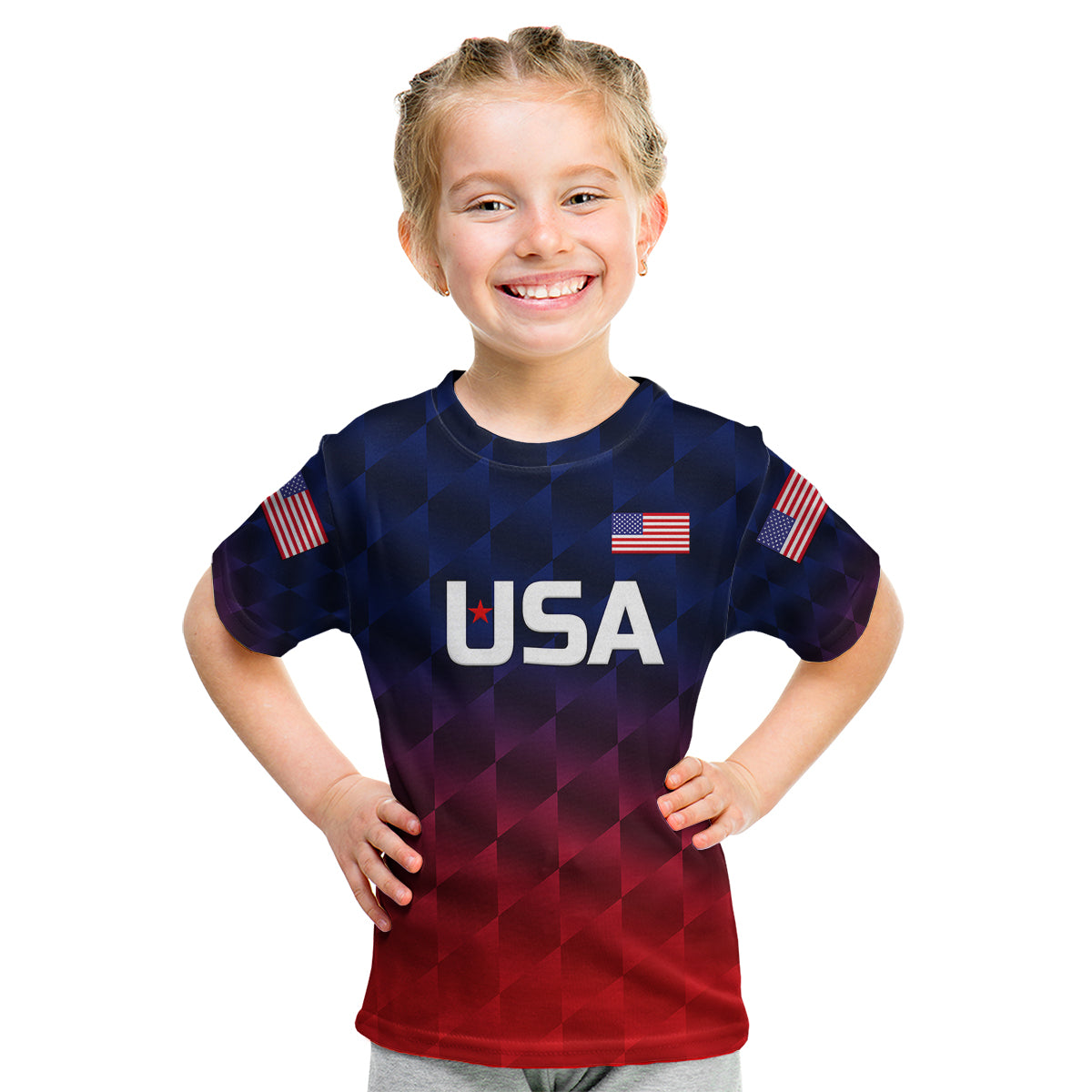 (Custom Personalised) United States National Cricket Kid T Shirt Team USA Cricket Gradient Navy Red LT8 - Wonder Print Shop