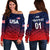 (Custom Personalised) United States National Cricket Off Shoulder Sweater Team USA Cricket Gradient Navy Red LT8 - Wonder Print Shop