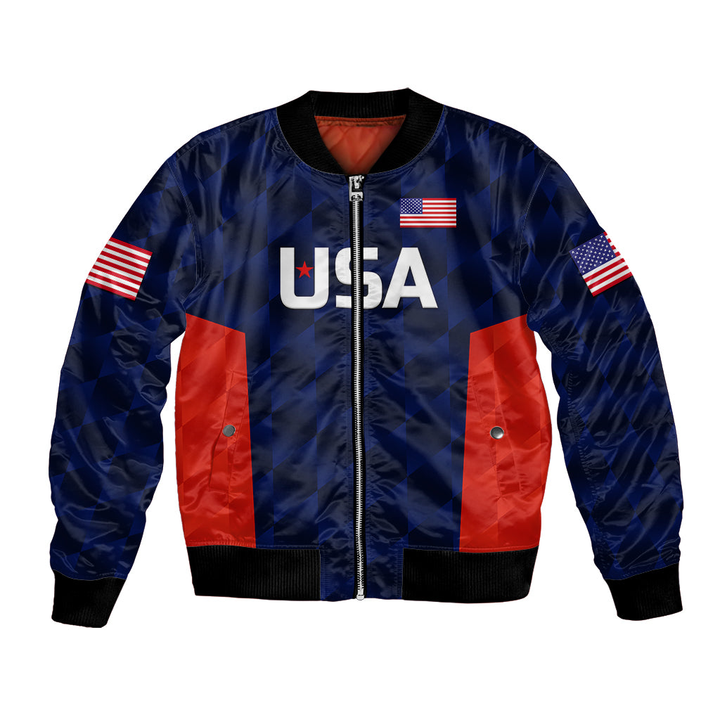 (Custom Personalised) United States National Cricket Bomber Jacket Team USA Cricket Navy LT8 - Wonder Print Shop