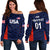 (Custom Personalised) United States National Cricket Off Shoulder Sweater Team USA Cricket Navy LT8 - Wonder Print Shop