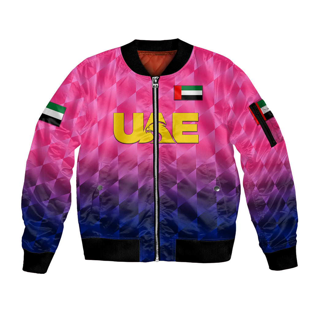 custom-personalised-united-arab-emirates-uae-cricket-sleeve-zip-bomber-jacket-falcon-unique-pink