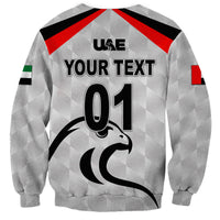 Grey cricket sweatshirt with falcon graphic and 'YOUR TEXT' 01 print, long sleeves