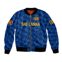 Blue Sri Lanka bomber jacket with zip front, ribbed cuffs, and crest patch