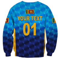 Blue cricket sweatshirt back with YOUR TEXT 01 print, checkered gradient and crest
