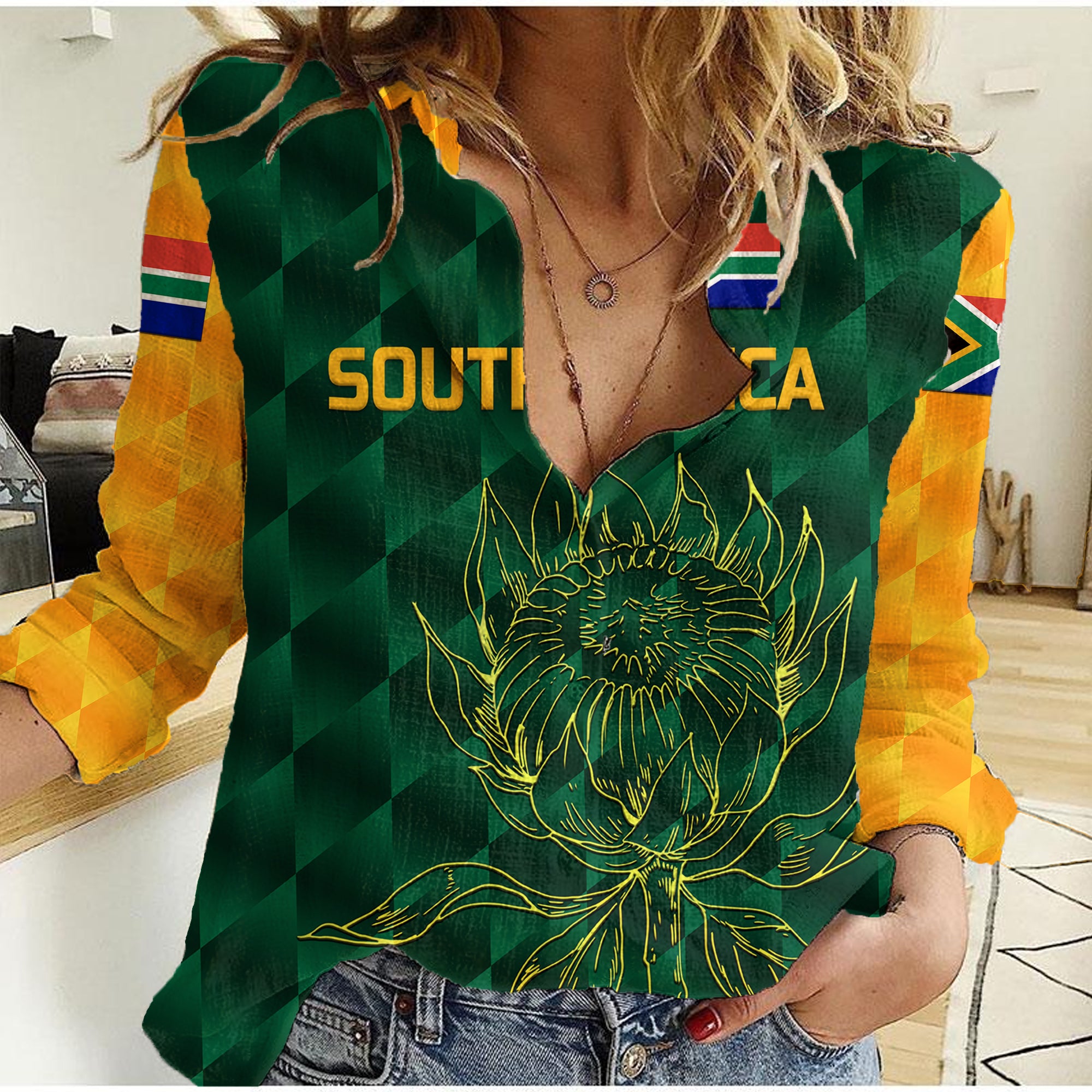 custom-personalised-south-africa-proteas-cricket-women-casual-shirt-simple-green