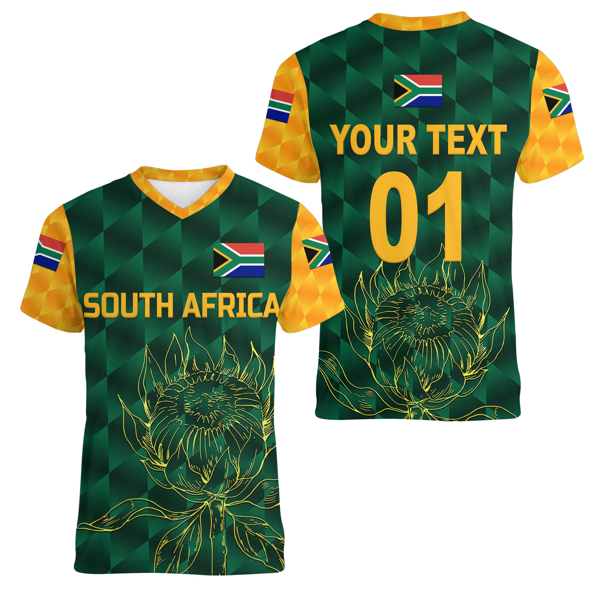 custom-personalised-south-africa-proteas-cricket-women-v-neck-t-shirt-simple-green