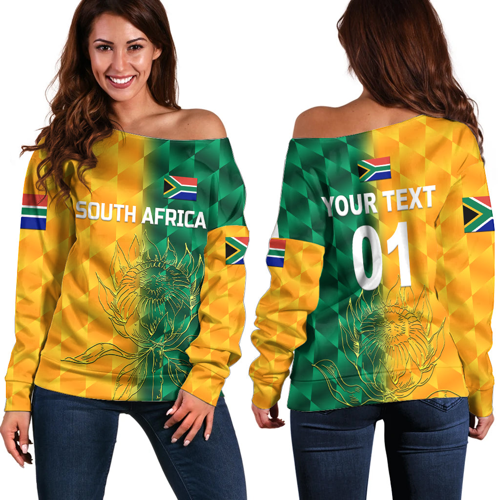 (Custom Personalised) South Africa Proteas Cricket Off Shoulder Sweater Simple - Yellow LT8 - Wonder Print Shop