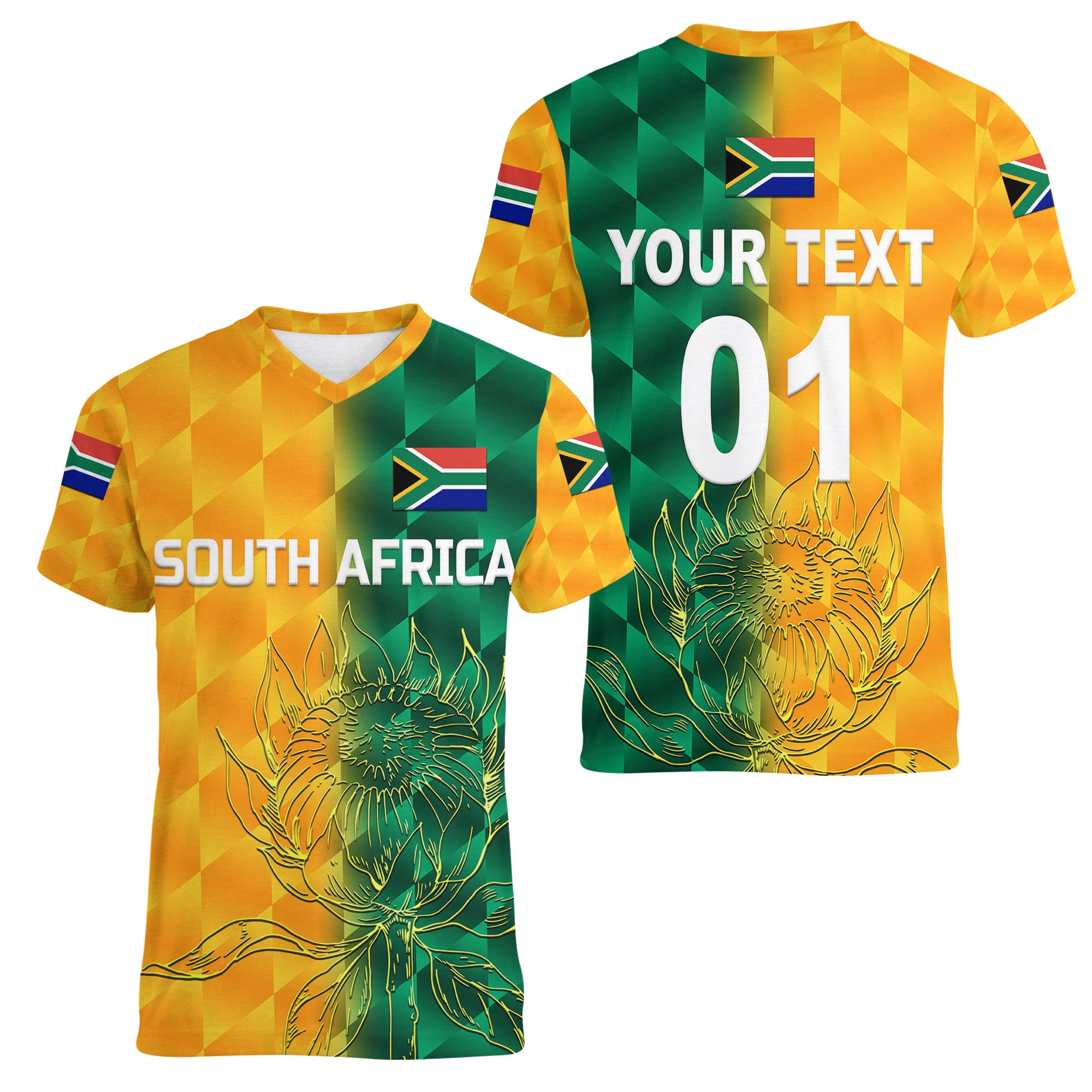 custom-personalised-south-africa-proteas-cricket-women-v-neck-t-shirt-simple-yellow