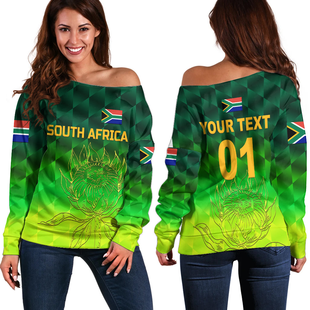 (Custom Personalised) South Africa Proteas Cricket Off Shoulder Sweater Simple - Gradient Green LT8 - Wonder Print Shop