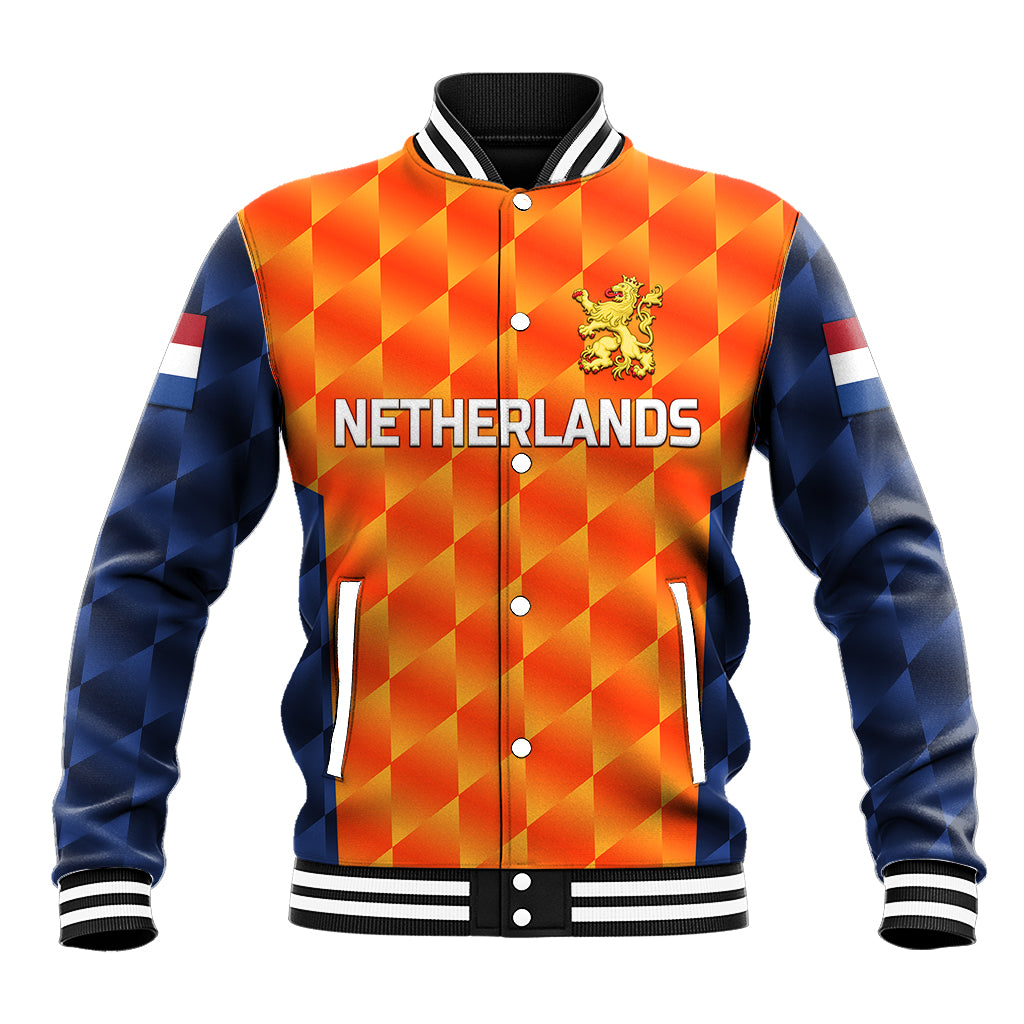 (Custom Personalised) Netherlands Cricket Dutch Lion Baseball Jacket Unique Orange LT8 - Wonder Print Shop