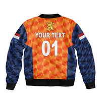 Orange and blue bomber jacket with checker pattern, ribbed hem, full-zip, YOUR TEXT 01