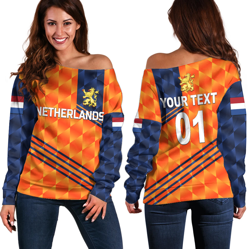 (Custom Personalised) Netherlands Cricket Dutch Lion Off Shoulder Sweater Special Orange LT8 - Wonder Print Shop