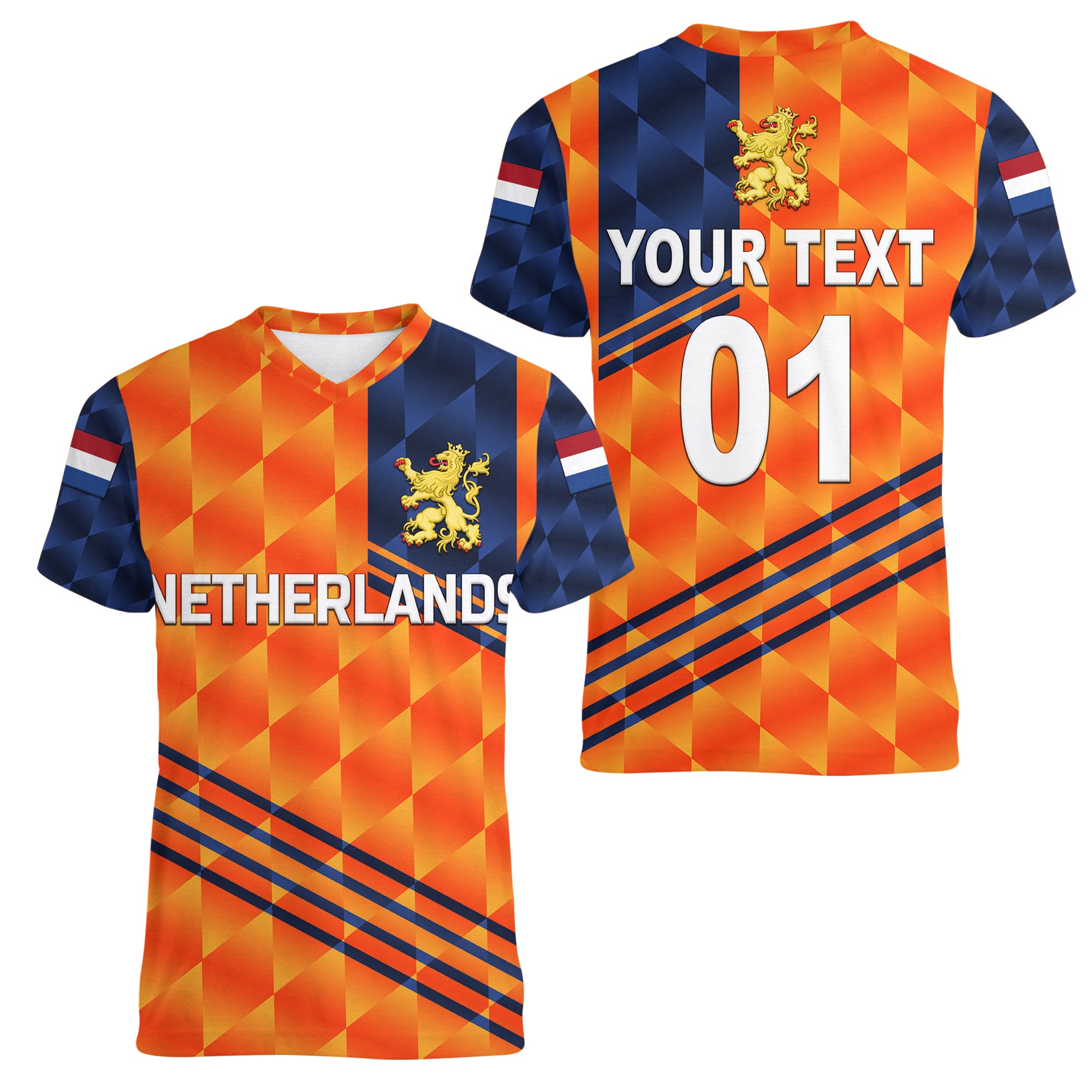 custom-personalised-netherlands-cricket-dutch-lion-women-v-neck-t-shirt-special-orange