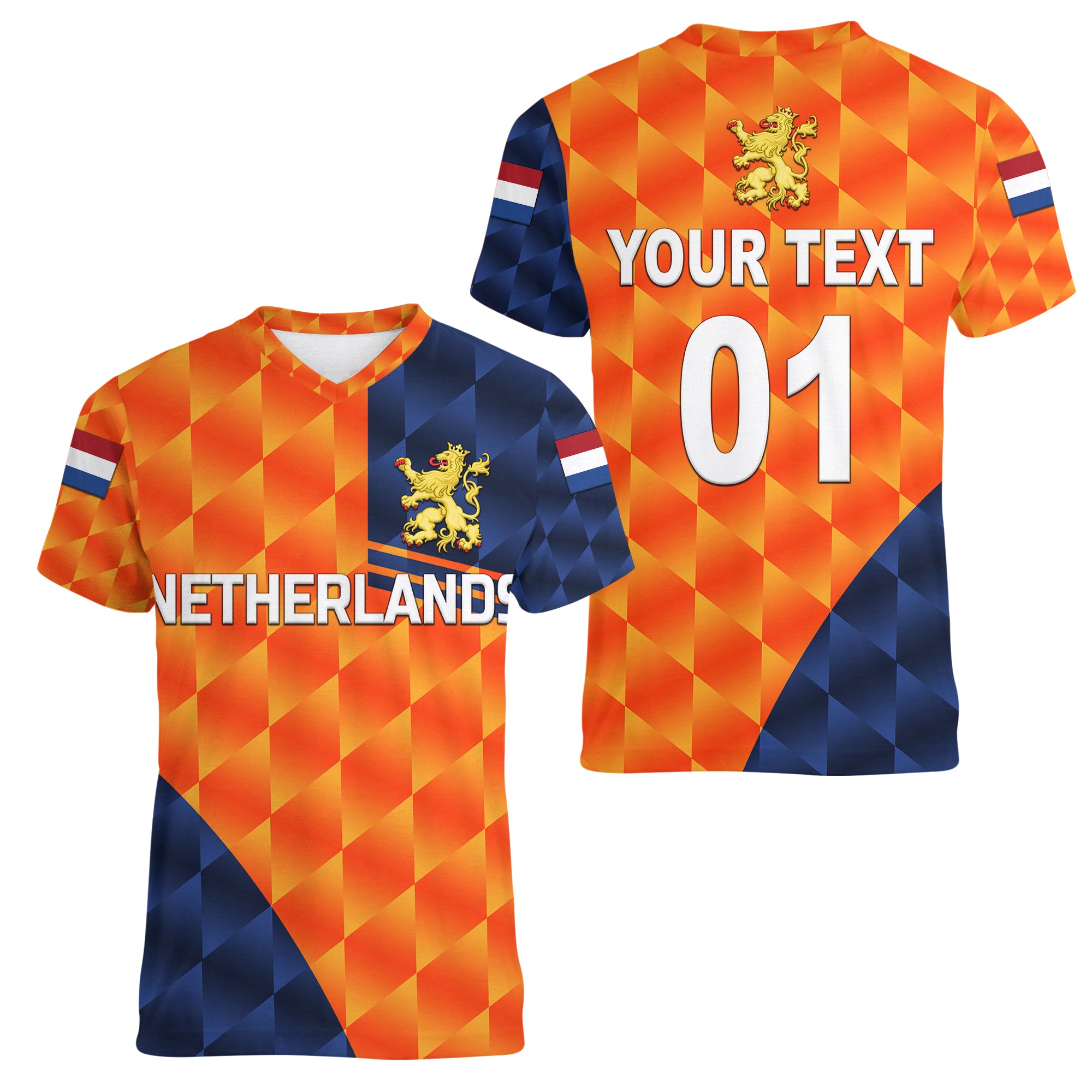 custom-personalised-netherlands-cricket-dutch-lion-women-v-neck-t-shirt-pride-version-orange