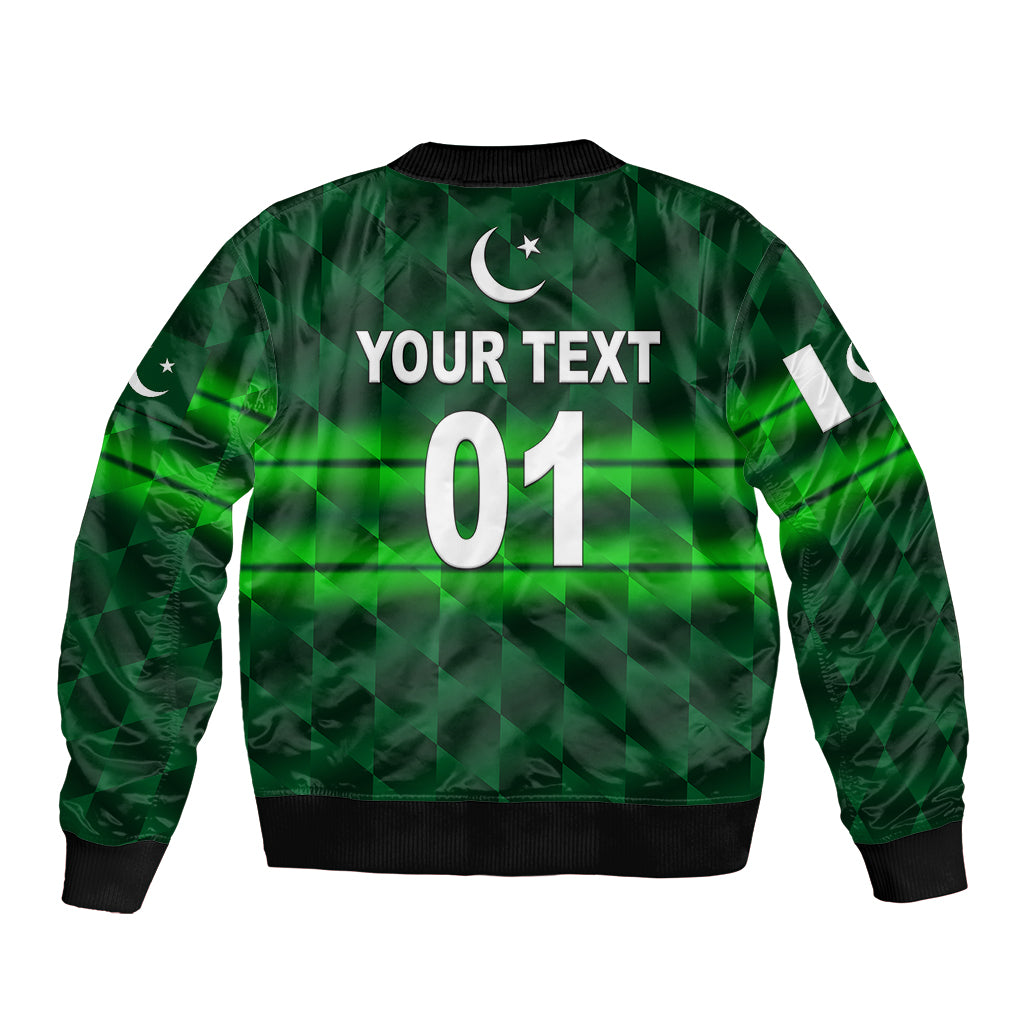 Dark green bomber jacket with back print 'Your Text' and number 01