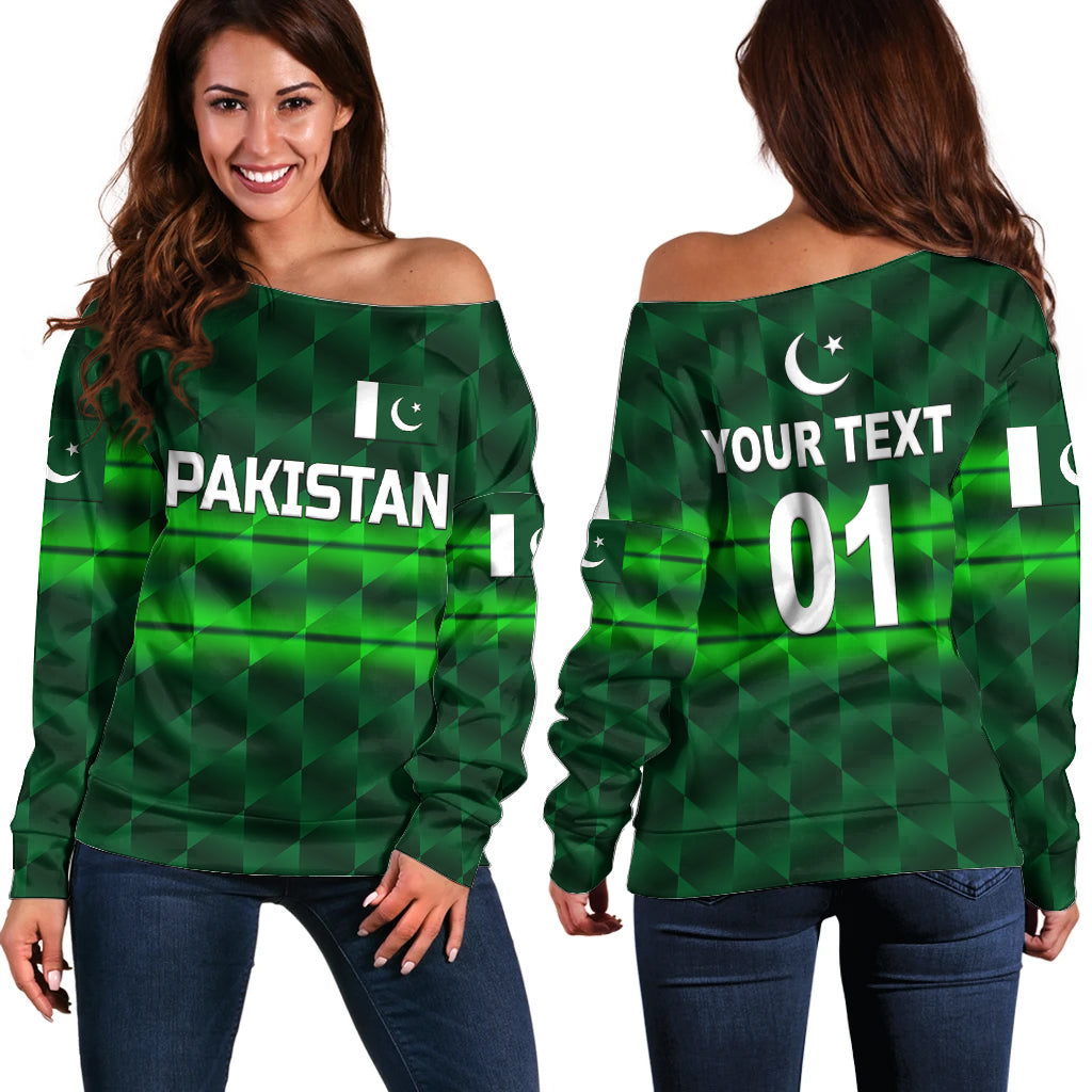 (Custom Personalised) Pakistan Cricket Off Shoulder Sweater Pak Shaheens Unique - Dark Green LT8 - Wonder Print Shop