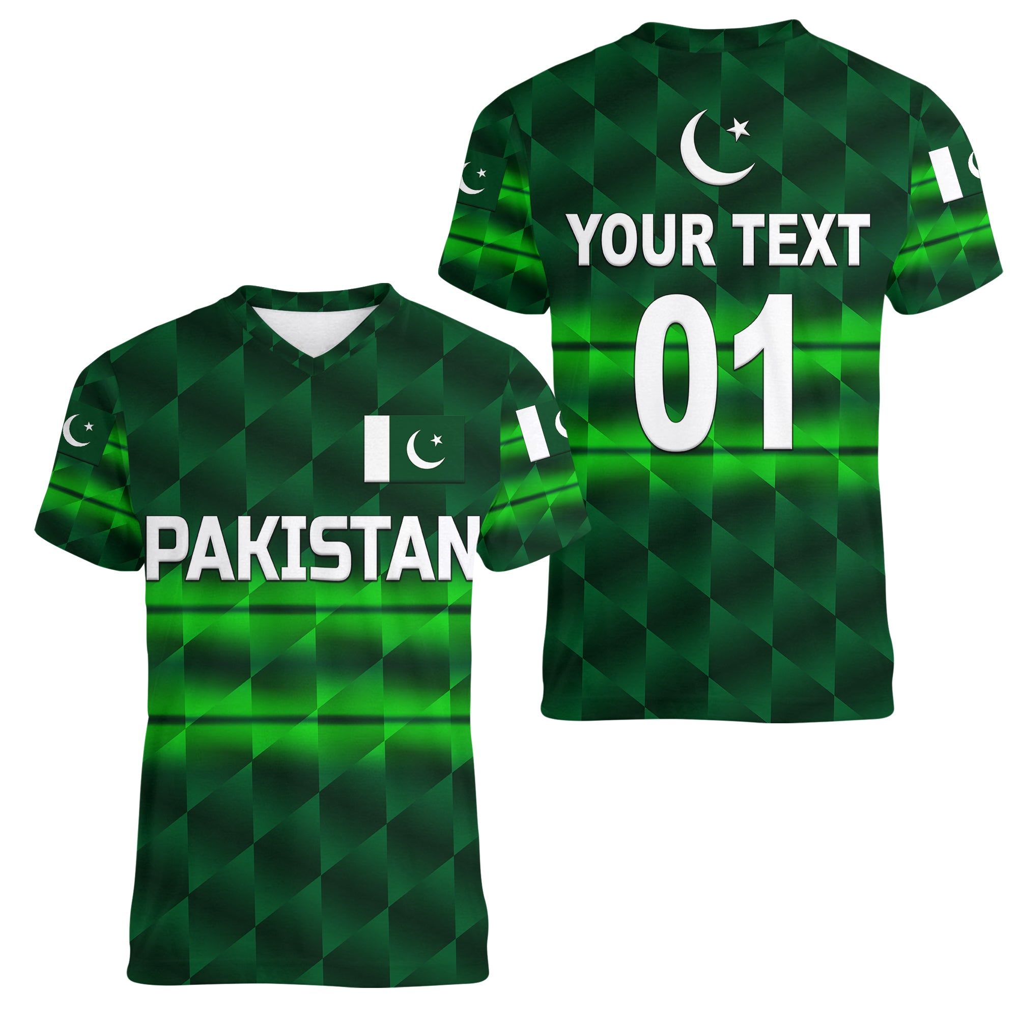 custom-personalised-pakistan-cricket-women-v-neck-t-shirt-pak-shaheens-unique-dark-green