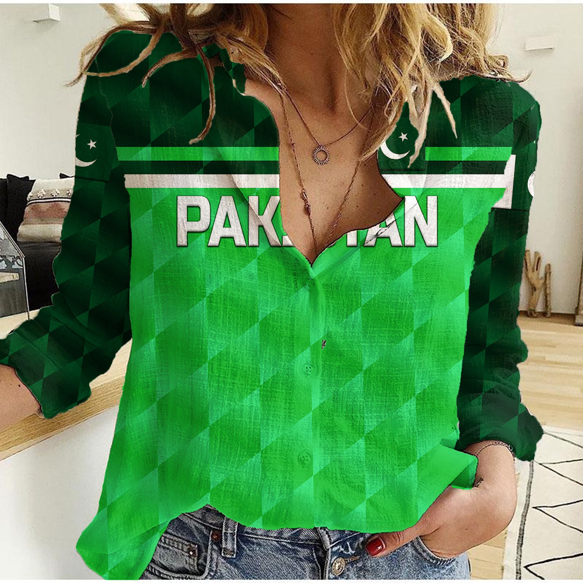 (Custom Personalised) Pakistan Cricket Women Casual Shirt Pak Shaheens Unique - Green LT8 - Wonder Print Shop