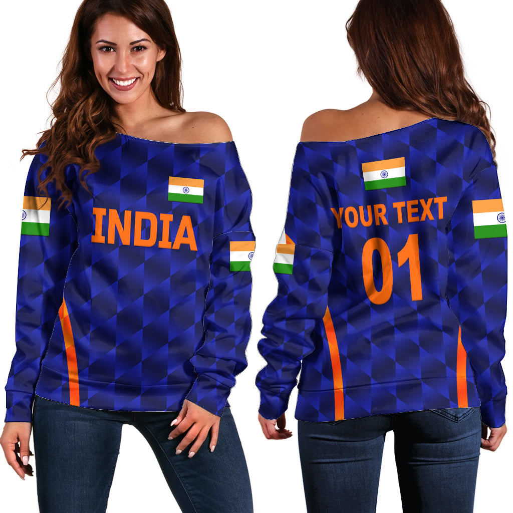 (Custom Personalised) India Cricket Off Shoulder Sweater Men In Blue Unique - Blue LT8 - Wonder Print Shop