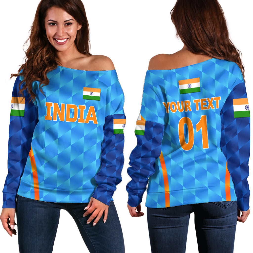 (Custom Personalised) India Cricket Off Shoulder Sweater Men In Blue Unique - Light Blue LT8 - Wonder Print Shop