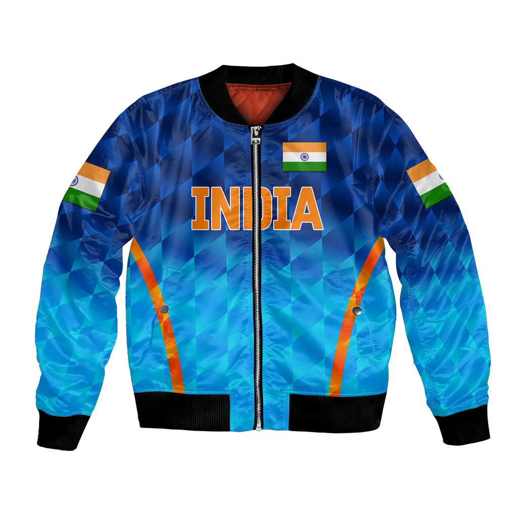 (Custom Personalised) India Cricket Bomber Jacket Men In Blue Unique - Gradient Blue LT8 - Wonder Print Shop