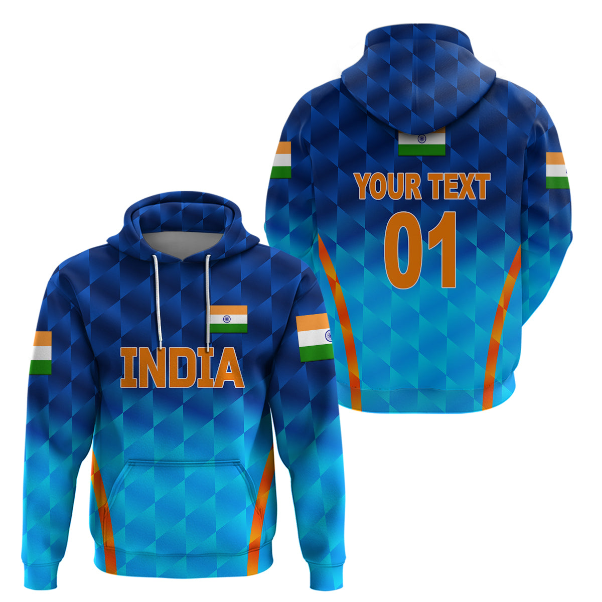 Custom India CrickeHoodie Men In Blue Unique Gradient Blue LT8 - Wonder Print Shop