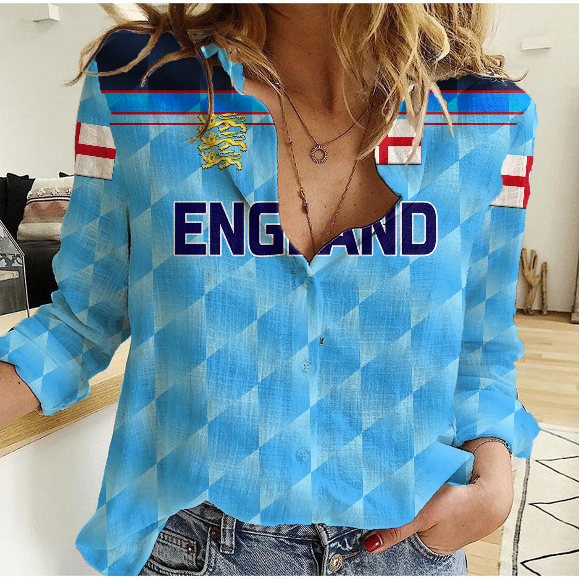 custom-personalised-england-cricket-women-casual-shirt-unique-blue